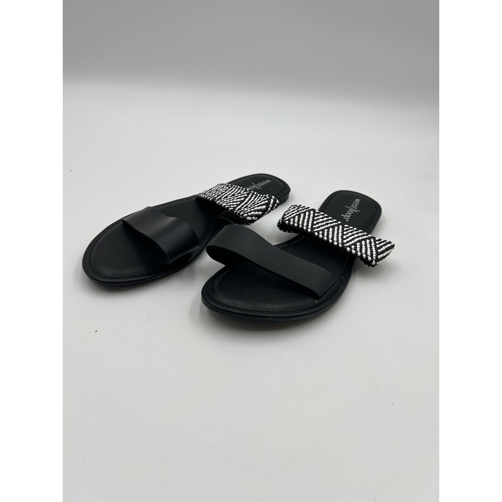 West Loop Womens Black White Geometric Slide Sandals Size L 9 10